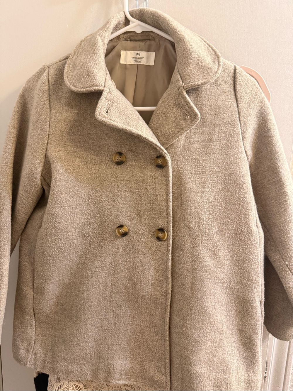 H&M Beige/Taupe Double-Breasted Kids Pea Coat